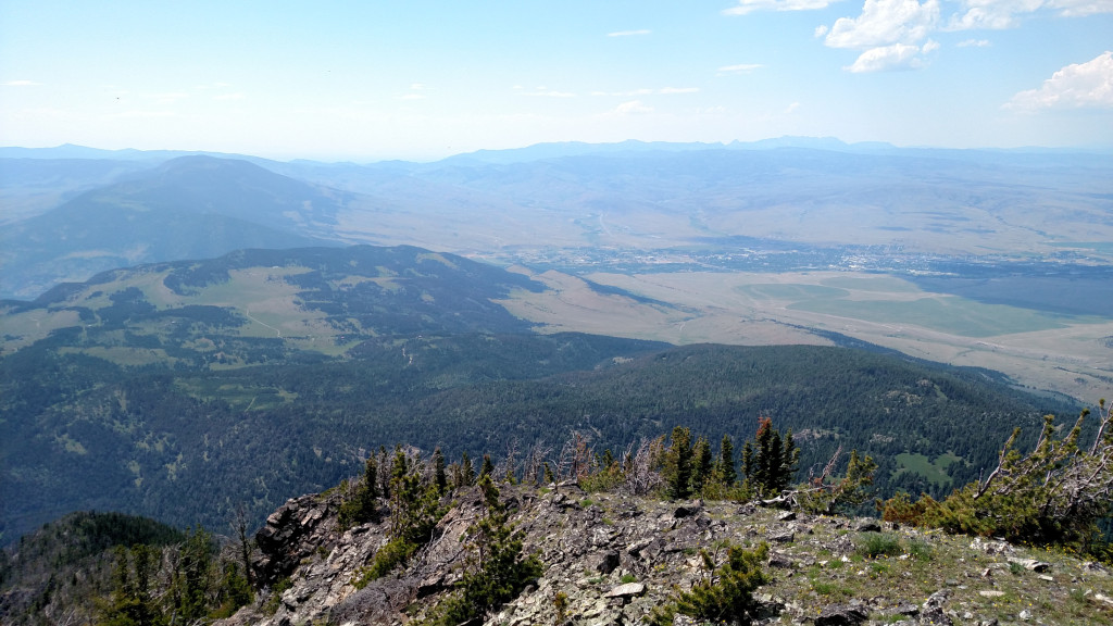 Looking west from the summit towards Livingston. Bozeman Pass can be seen in the distance.