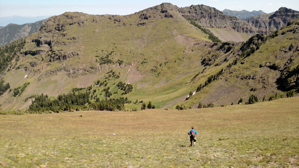 Descending the eastern slope of Blackmore. Elephant is straight ahead.