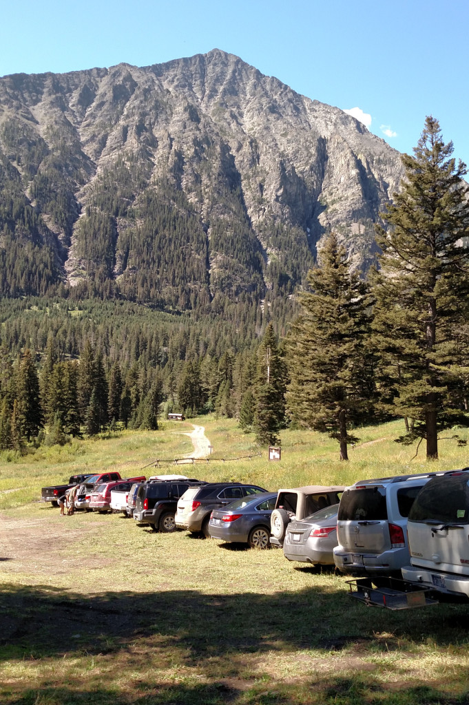 Big Timber Peak towering over the parking lot.