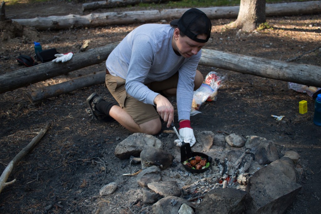 Cooking up some delicious sausage stir-fry.