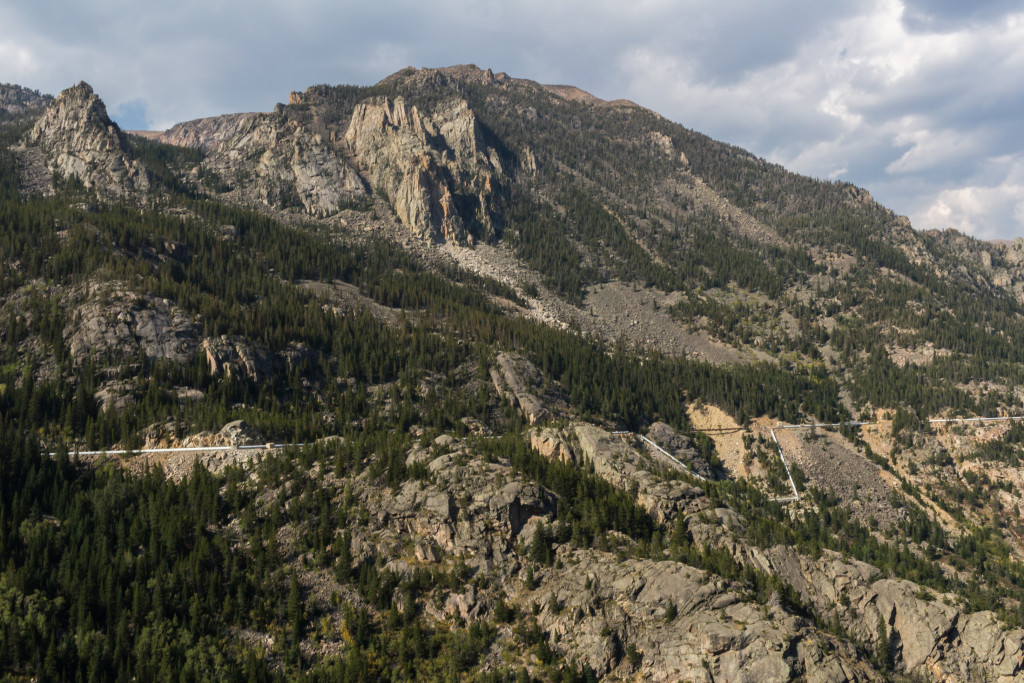 The pipeline impressively follows the entire length of the canyon. It blows my mind that they were able to do this so elegantly in the early 1900’s. “Beartooth” spire to the left.