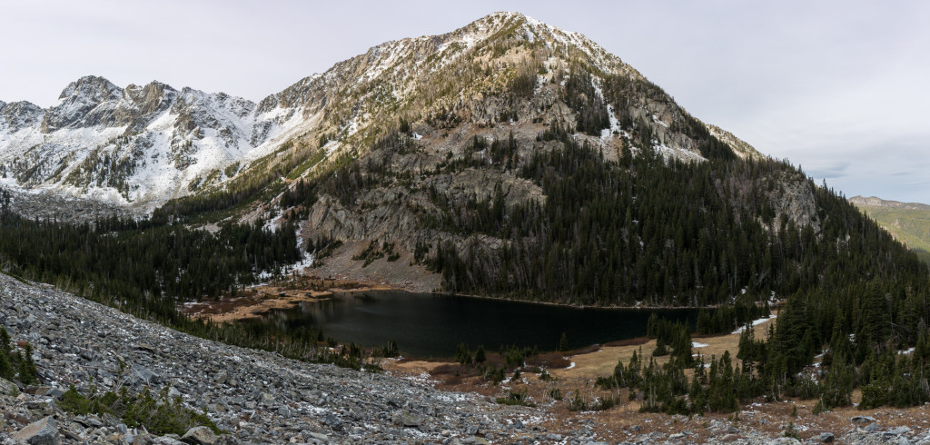 Full panorama of the basin. Blaze Mountain is adjacent to Mirror although I believe that’s a false summit.