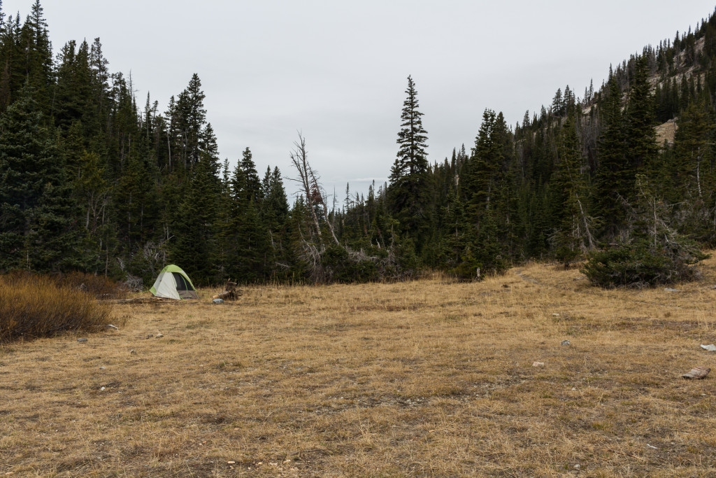 Many “almost” flat areas to pitch a tent.