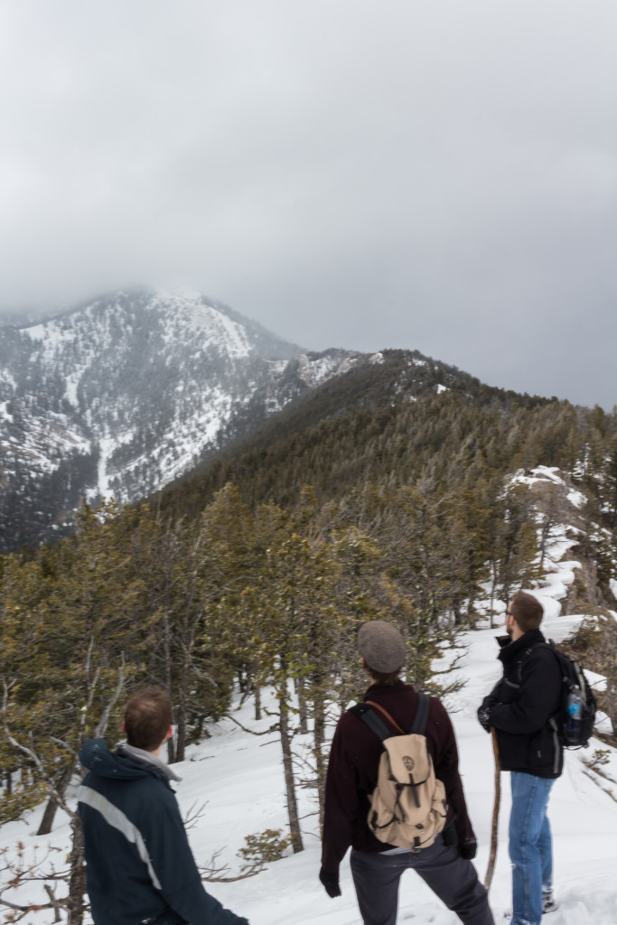 The frightful view of Baldy from the Knob. The summit is masked by clouds.