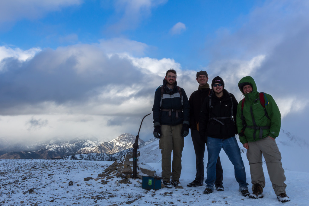 Group picture at the summit. From left to right: Arlo, Christian, Forrest, Aaron (Me).