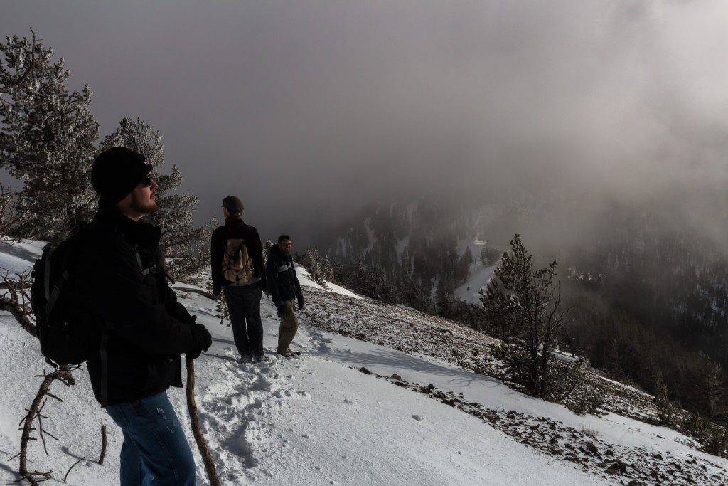 Descending the summit.