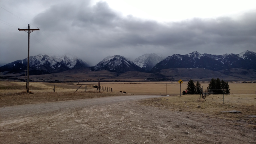 Tumultuous, snow-bearing clouds as seen from the parking lot.