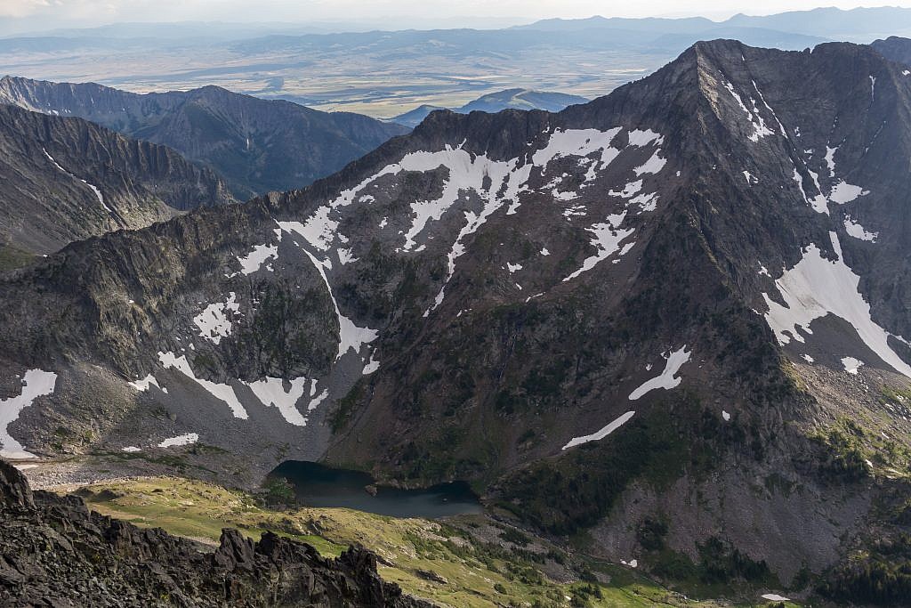 View of Glacier Lake from the summit. Bridgers in the background.