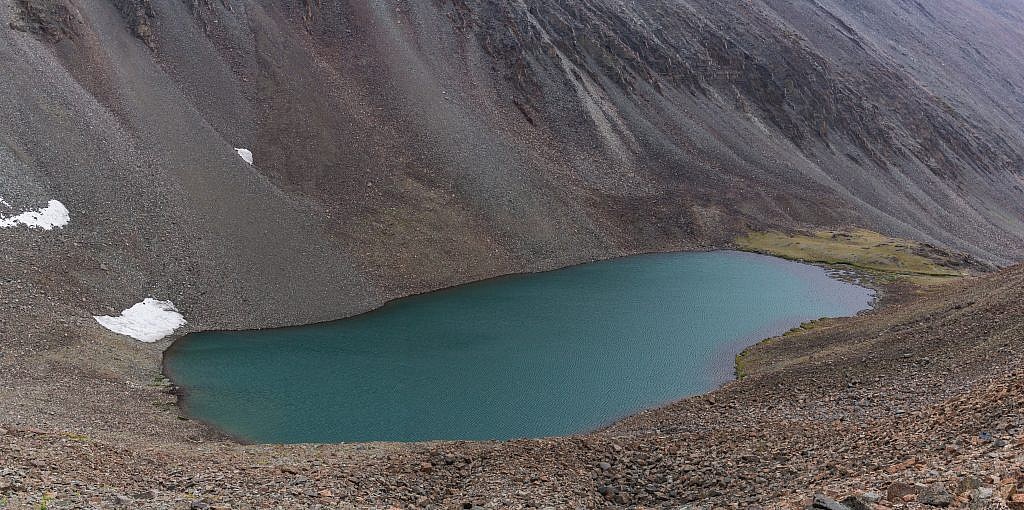 View of the unnamed lake from the scree slopes.