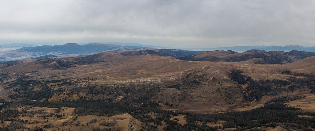 Looking north from the summit. Notice the difference in topography of the rest of the range compared to Black Butte. Gravelly Range Road can be seen heading north along the “spine” of the range. I highly recommend this scenic drive. The road is in great shape and there are all kinds of side trails and camping spots to be had. The Greenhorn Range, a small sub-range of the Gravelly’s, can be seen in the distance on the left.