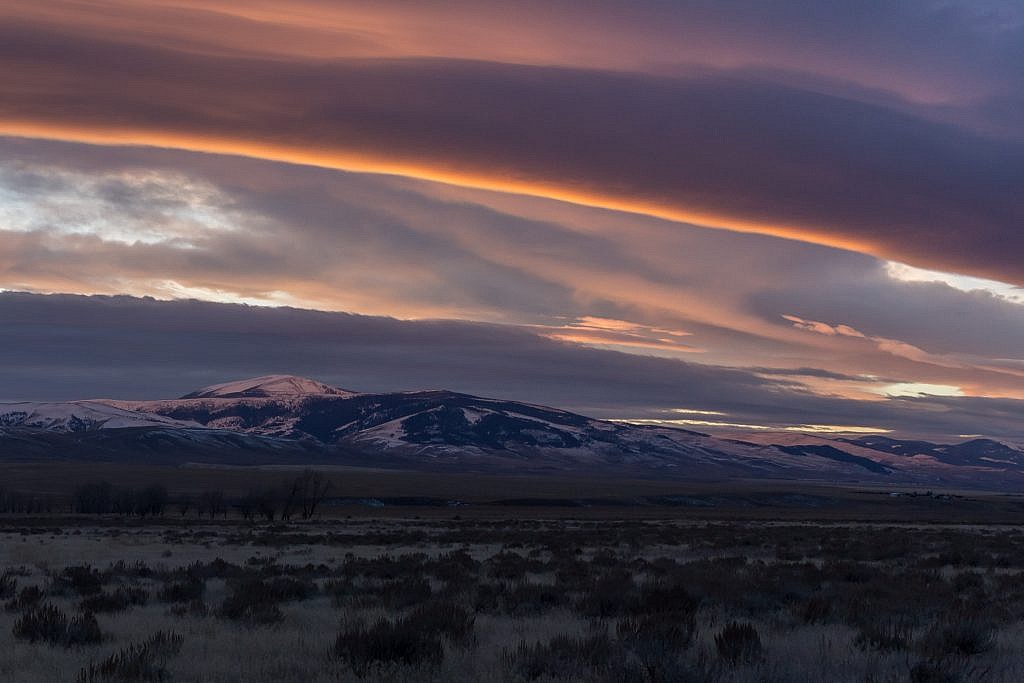 Mount Edith at sunset as seen from the east side of the Big Belts near White Sulphur Springs.