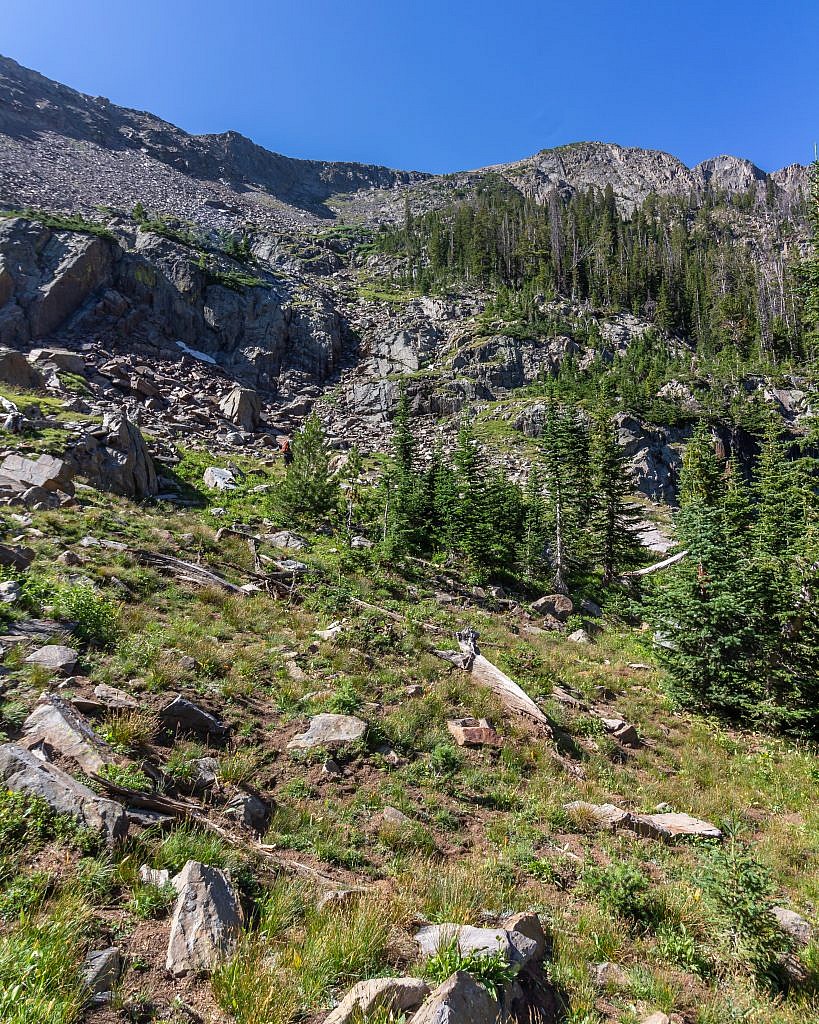 The natural ramp leading up the cirque to Sheep Point.