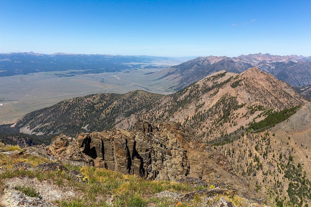 Looking north from the summit. Sheep Mountain on the right and the Madison Range in the background. Gravelly Range in the distance on the left. You can just barely see the Gravelly Range highpoint, Black Butte, sticking out.