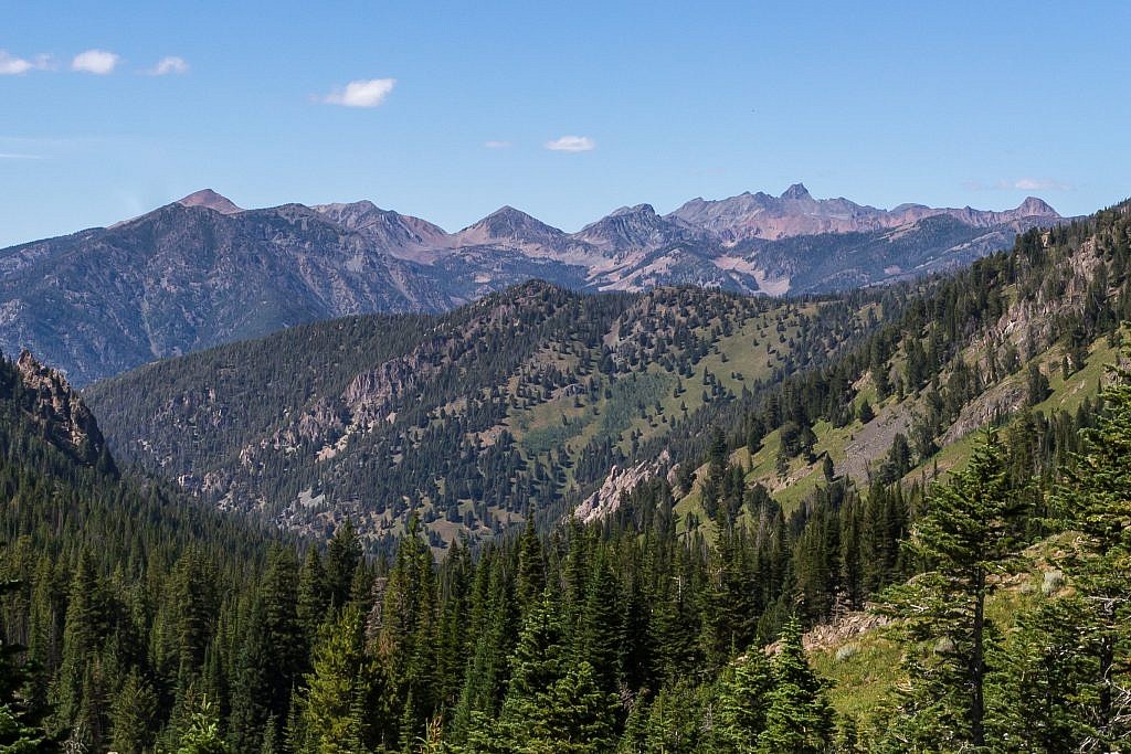 Closeup of the Madison Range. The tall point in the center right is the highpoint of the range, Hilgard Peak (11,321′). Hilgard is a monster being the highest peak in Montana excluding the Beartooths. From the information I’ve gathered, getting to its summit is no picnic although no technical climbing skills are required.