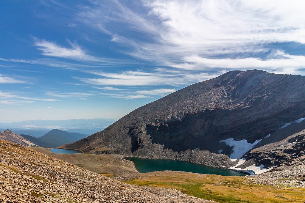 Looking back over the Lost Lakes basin. East Goat Peak towers overhead.