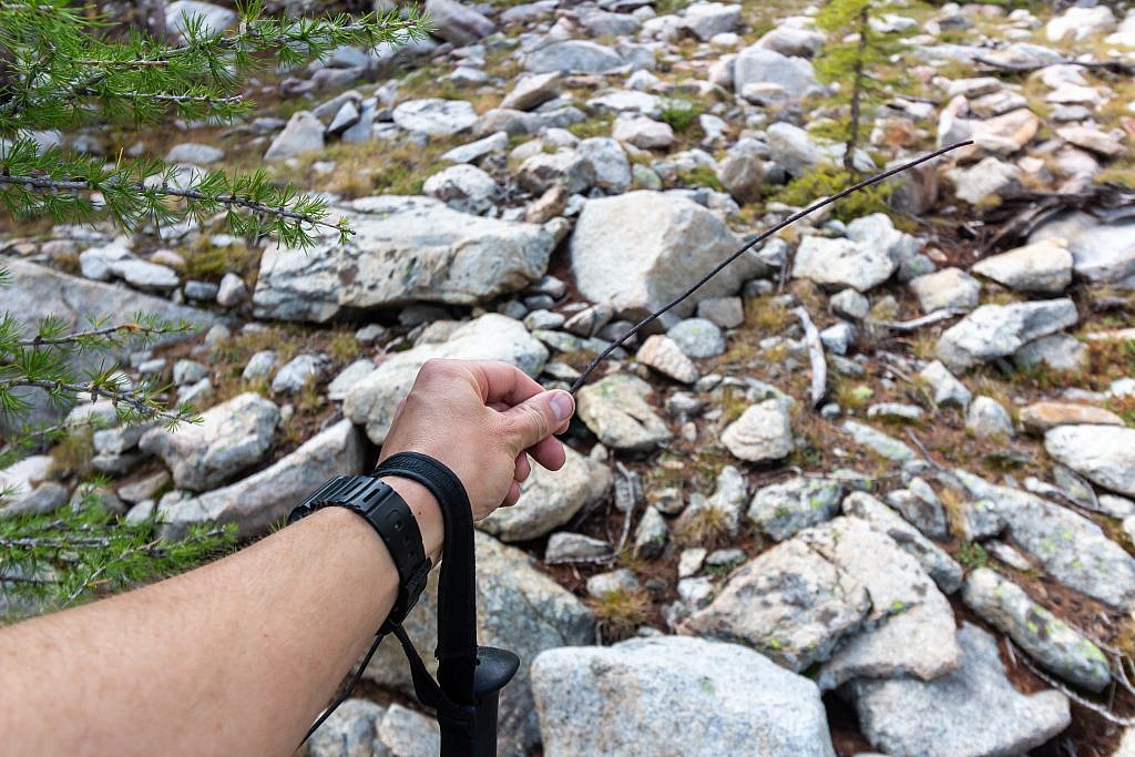 The mythical wire cable from the online reports. It roughly parallels the spur trails leading south from the dried up lake basin all the way to the summit. I wonder what it was used for?