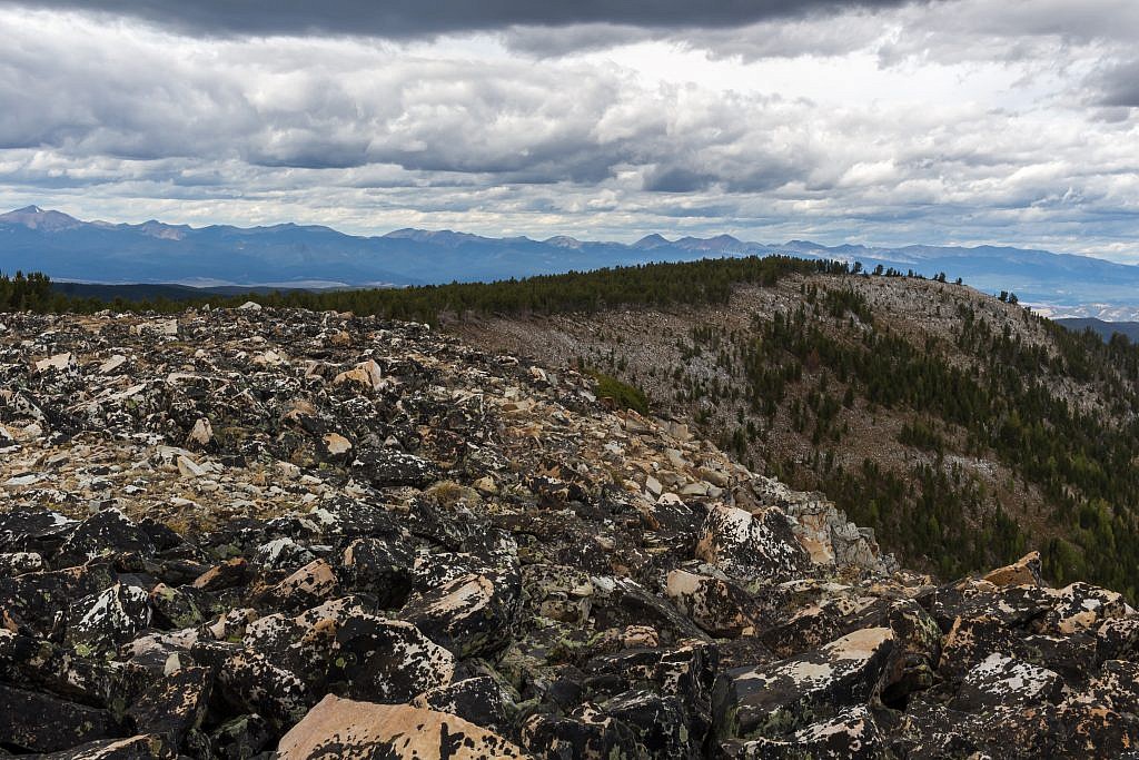 Looking back along the rim of the cirque. Anaconda Range in the distance. West Goat on the far left and Mount Haggin somewhere on the far right.