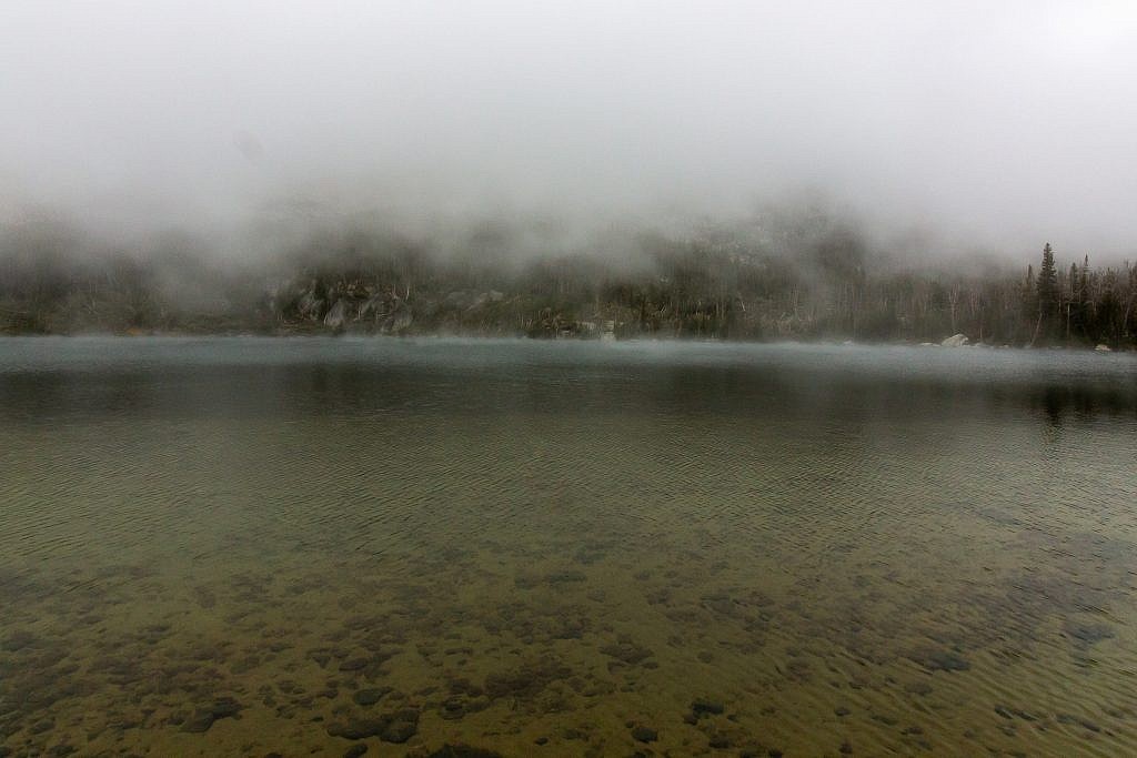 Early morning shot of Hollowtop Lake in the mists.