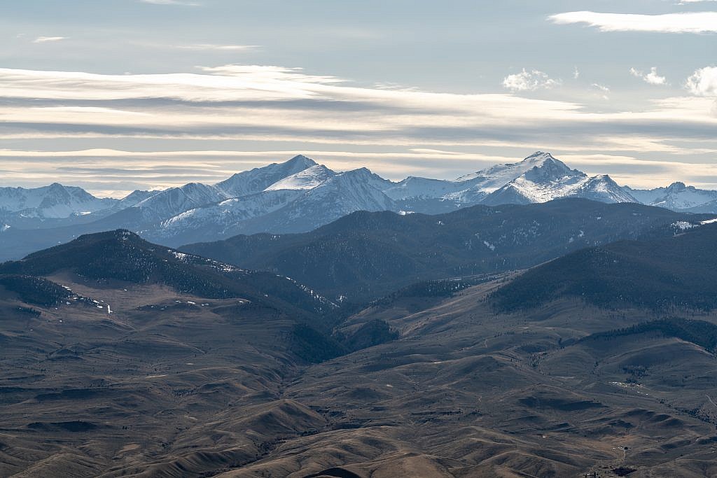 Close-up of Torrey Mountain (left) and Tweedy Mountain (right) of the East Pioneer Mountains.