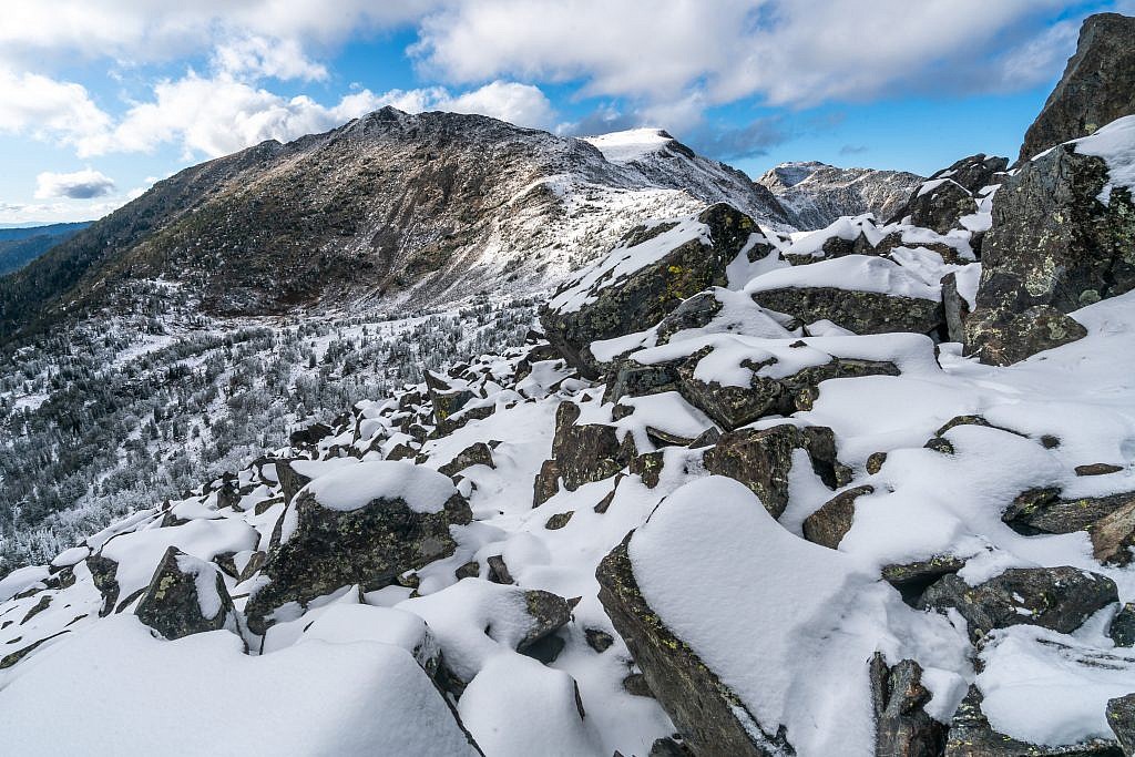 Looking back towards Thompason Peak while working my way south along the saddle. Around this point it got to be too rocky so I turned around. I decided it’d be easier to descend the saddle a bit into the drainage and then head south to avoid this rocky section.