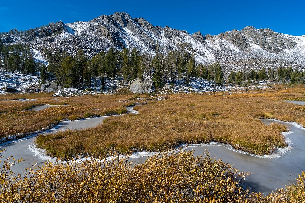 I took my time on the way up the saddle to take some photos of this frozen marsh.