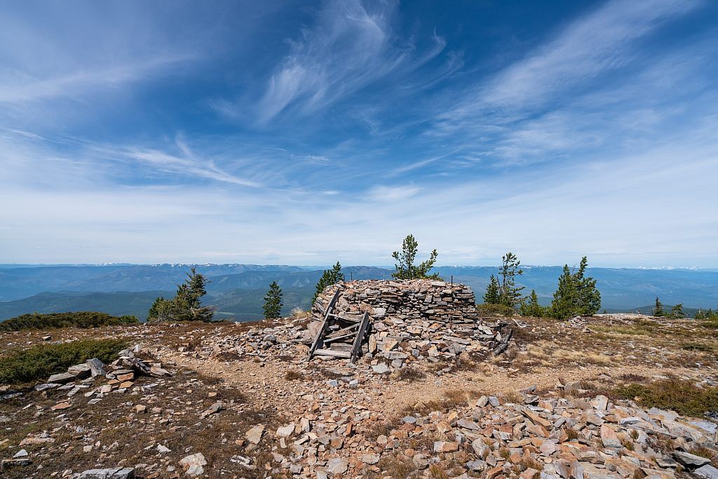 Old lookout foundation near the summit. Looking west.