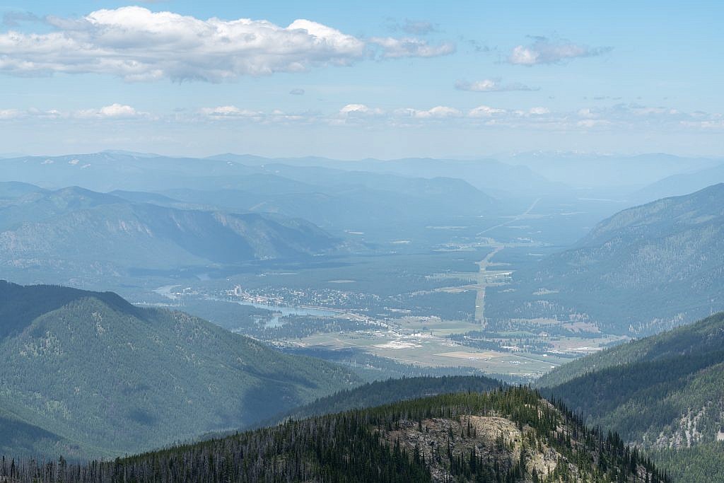 Looking northwest from the summit towards Thompson Falls and the Clark Fork River Valley. Cabinet Mountains way off in the distance.
