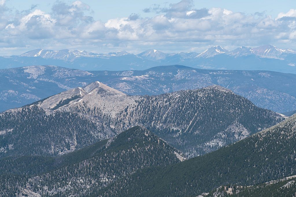 Zoom shot looking north of the summit at the Anaconda Range.