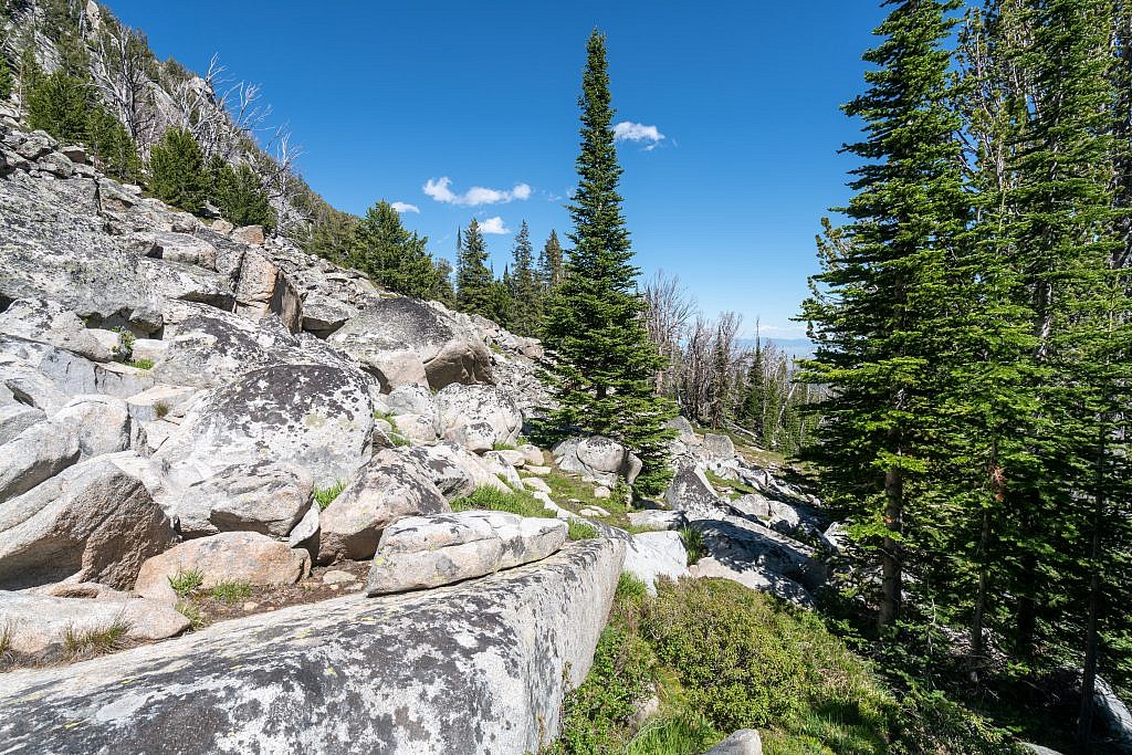 I started out heading east out of Barb Lake and staying close to the talus slope that defines the north boundary of the drainage. If you’re lucky you’ll stumble upon a series of rock markers which will lead you through this section with relative ease.