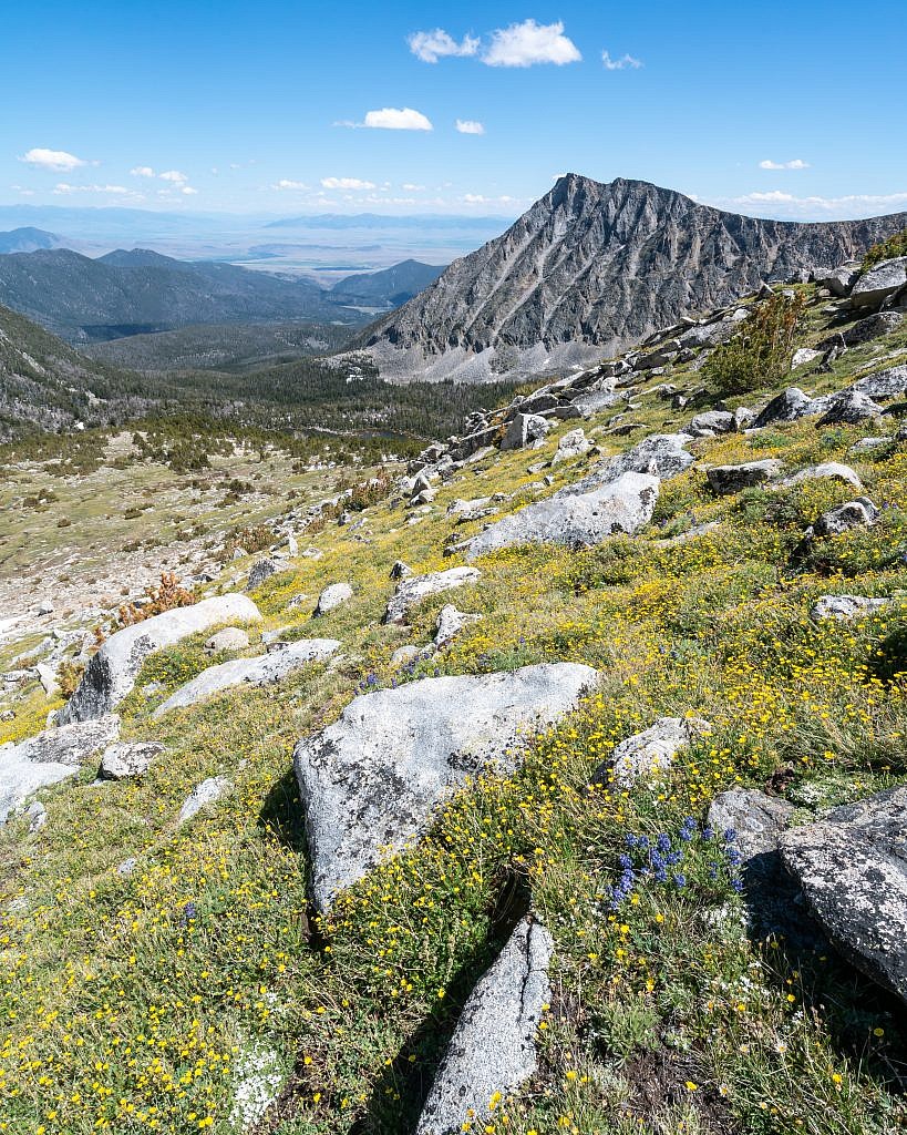 Looking down the slopes towards Barb Lake.